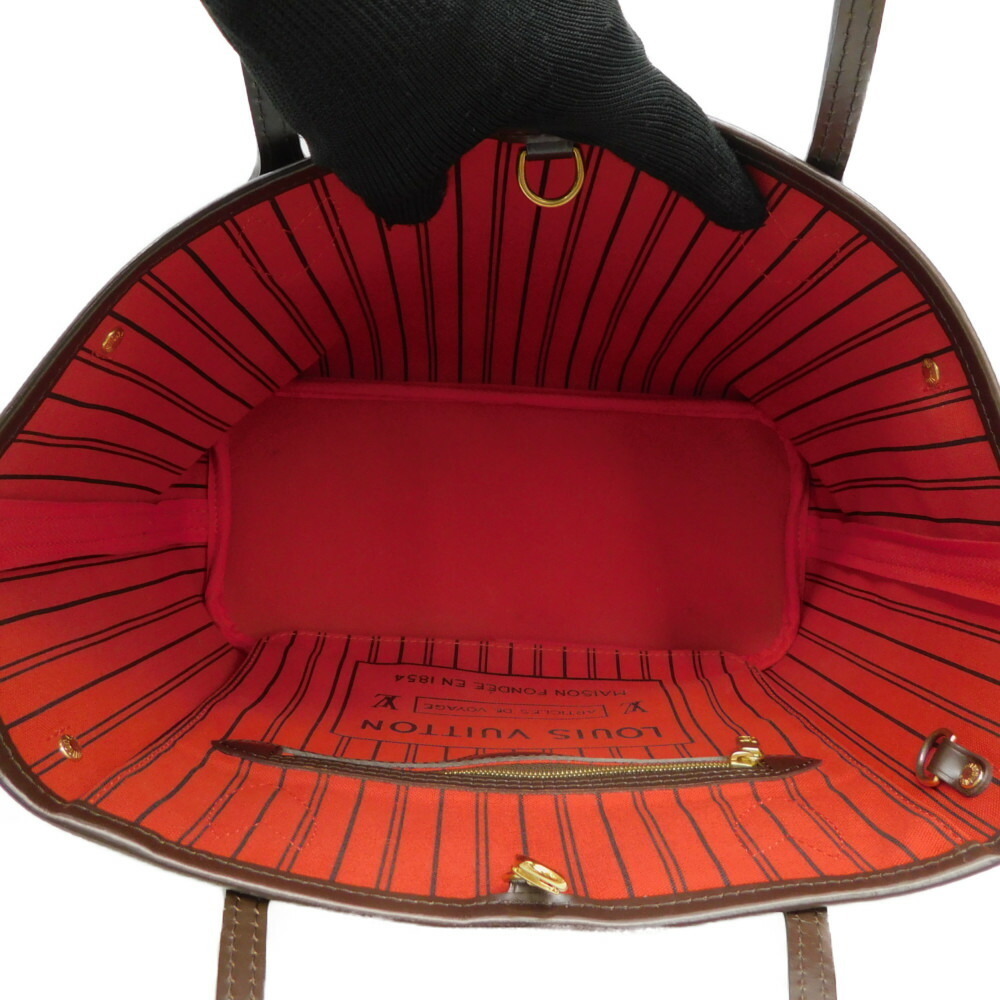 Louis Vuitton Neverfull Damier Ebene Brown Tote Bag Brown Red Pouch - Picture 4 of 7